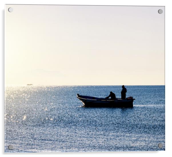 Fisherman boat in silhouette Acrylic by Antonio Gravante