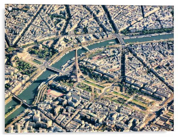 Paris aerial view with Eiffel Tower Acrylic by Antonio Gravante