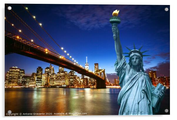 New york city skyline with Liberty Statue Acrylic by Antonio Gravante