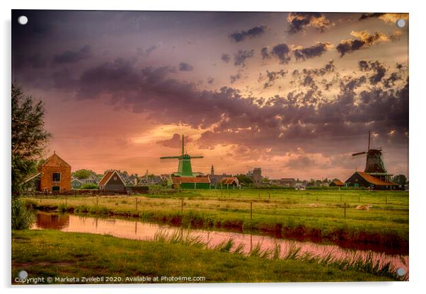 Zaanse Schans at sunset Acrylic by Marketa Zvelebil