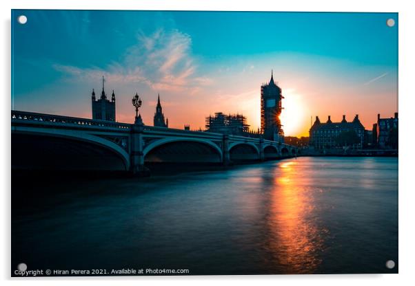 Big Ben, The Palace of Westminster and Westminster Bridge at Sunset Acrylic by Hiran Perera
