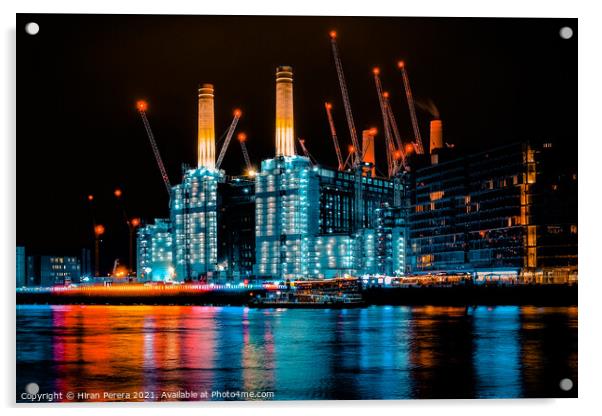 Battersea Power Station at Night, Under Construction  Acrylic by Hiran Perera