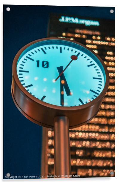 Clock at Canary Wharf Acrylic by Hiran Perera