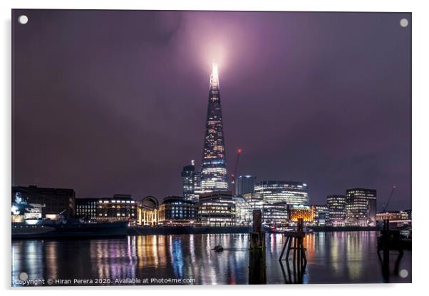 The Shard and the Thames at Night Acrylic by Hiran Perera