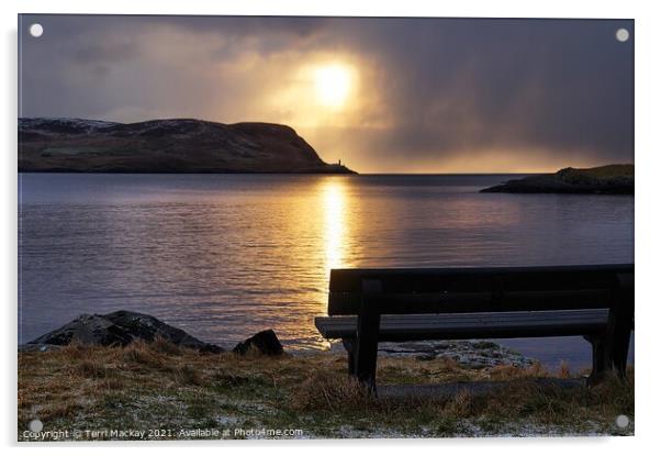 Snow shower approaching Bressay, Shetland Acrylic by Terri Mackay