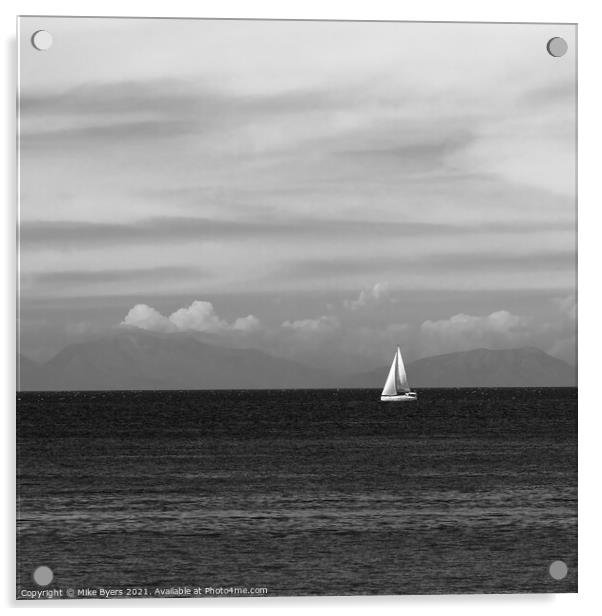 "Solitude: A Monochrome Sailing Encounter" Acrylic by Mike Byers