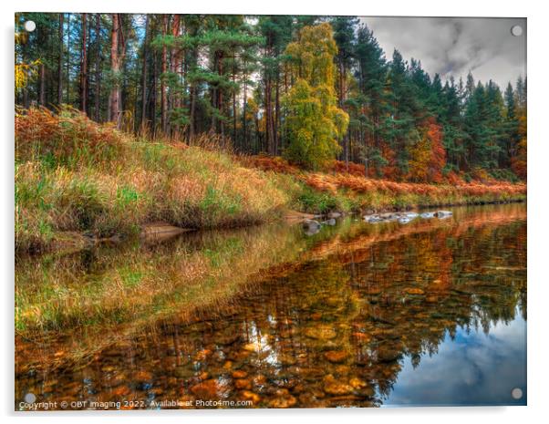 Reflections On The Copper Pebble Whisky Pine River Spey Highland Scotland Acrylic by OBT imaging