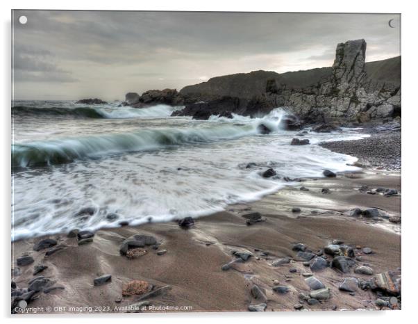 Three Waves Near Needle Eye Rock Macduff Scotland Acrylic by OBT imaging