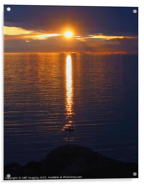 Achmelvich Bay Assynt Sunset Sail Boat Awash With Gold Scottish Highlands Acrylic by OBT imaging