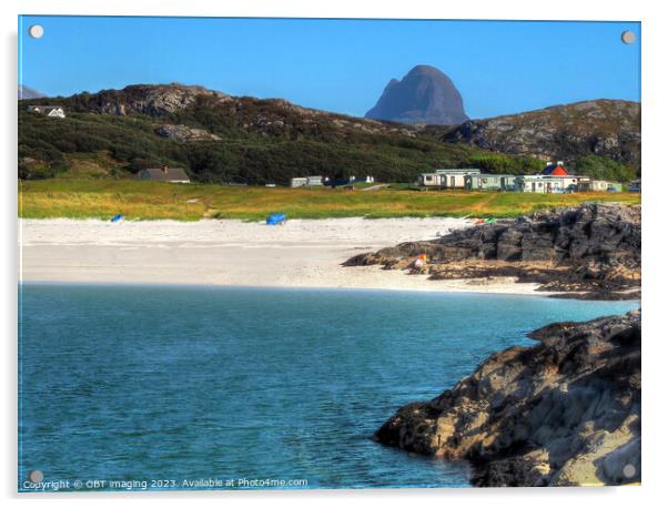  Achmelvich Beach, Hillhead Caravan Park & Suliven Mountain Assynt Highland Scotland Acrylic by OBT imaging