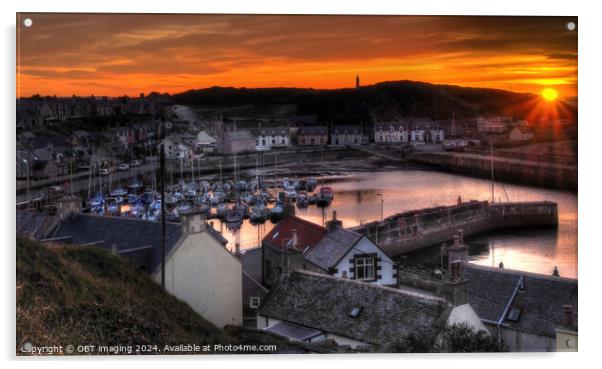 Sunset Findochty Harbour Moray Scotland Acrylic by OBT imaging