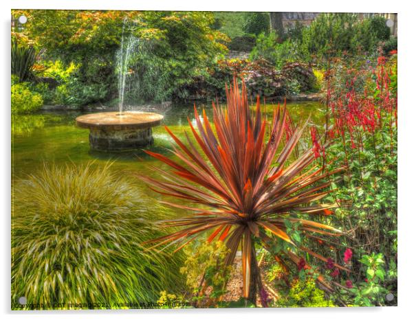 Fountain and Fabulous Foliage Garden Scotland Acrylic by OBT imaging