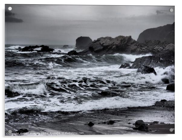 Stormy Sea Near Needle Eye Rock Macduff Scotland Acrylic by OBT imaging