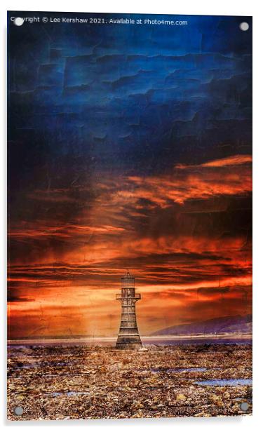 Radiant Red Lighthouse: A Captivating Dusk Scene Acrylic by Lee Kershaw