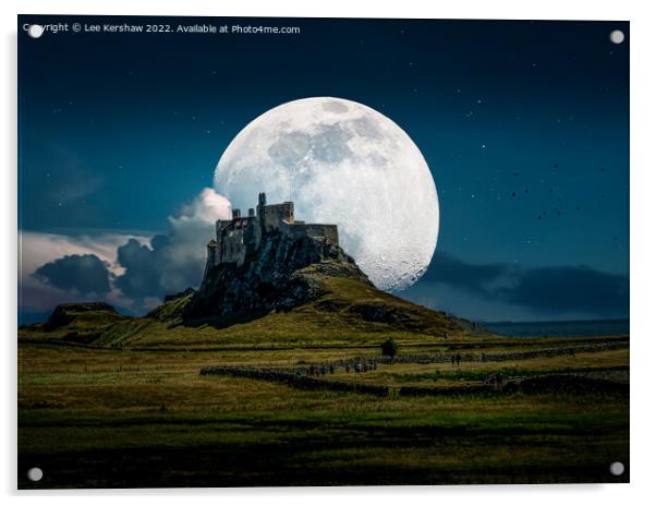 "Celestial Enchantment: Moonlit Magic at Lindisfar Acrylic by Lee Kershaw