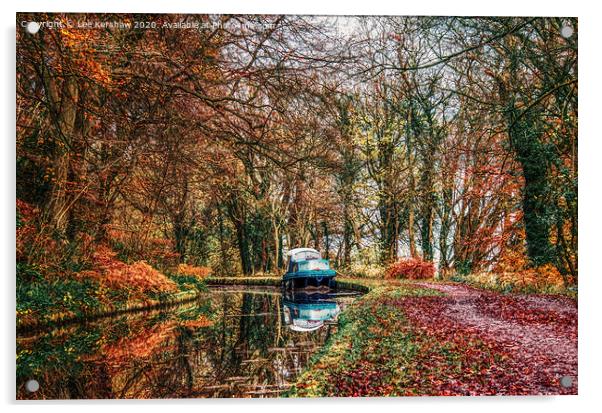 Autumn Canal Boat on the Brecon and Monmouthshire Canal Acrylic by Lee Kershaw