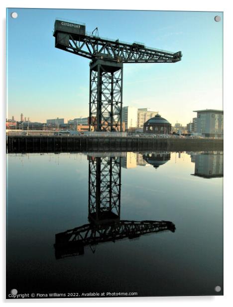 Clydeport Crane and Reflection Acrylic by Fiona Williams