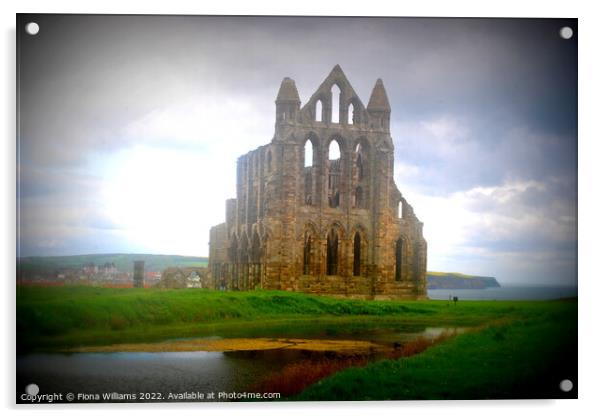 Whitby Abbey and pond Acrylic by Fiona Williams