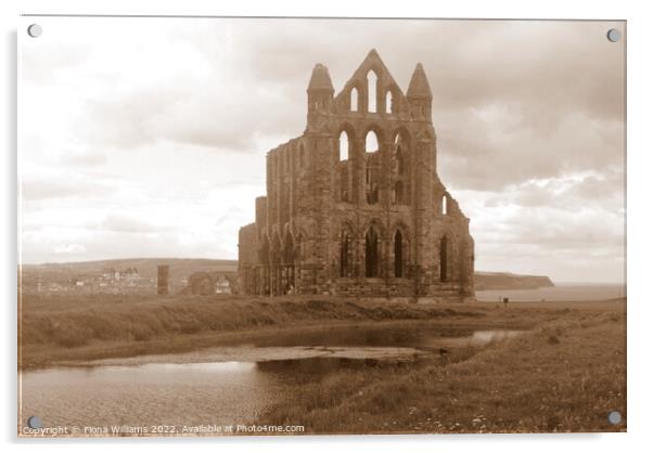 Whitby Abbey in Sepia Acrylic by Fiona Williams