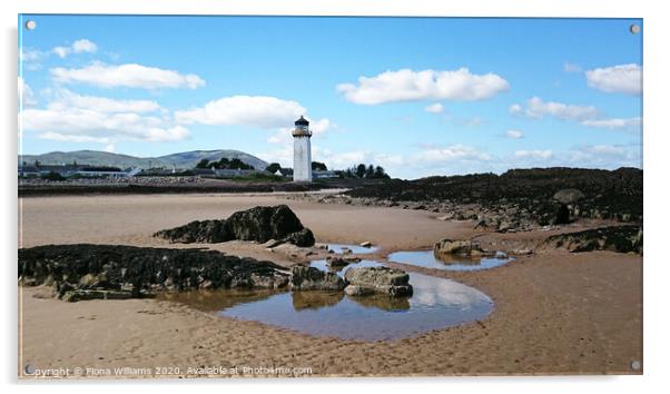 Southerness lighthouse and beach Acrylic by Fiona Williams