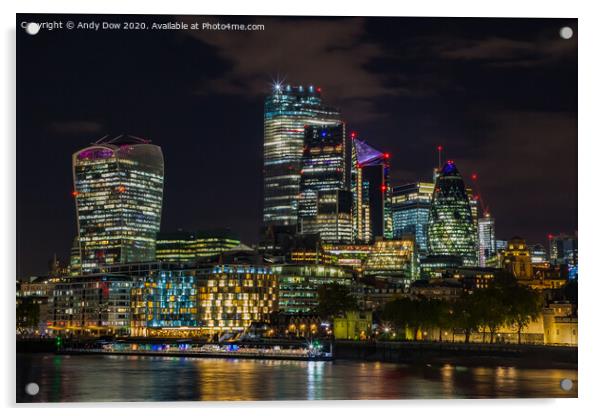 City of London at night Acrylic by Andy Dow