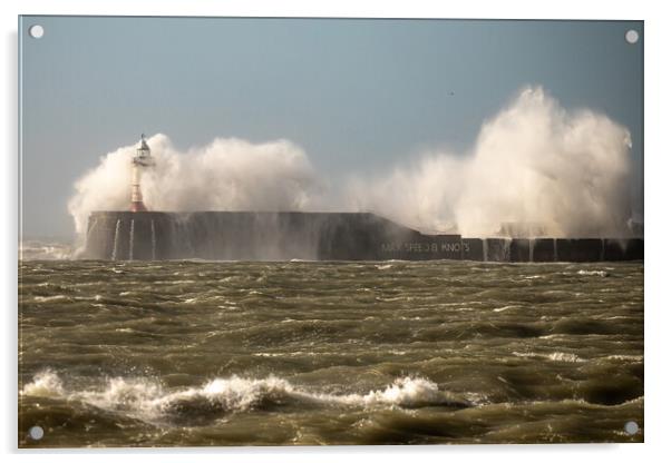 Waves breaking over Newhaven wall Acrylic by Andy Dow