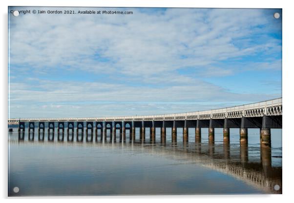 Tay Rail Bridge Reflections of Shimmering Steel - Dundee Scotland Acrylic by Iain Gordon