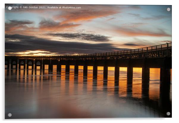 Sunset over the Tay Rail Bridge Dundee Scotland Acrylic by Iain Gordon