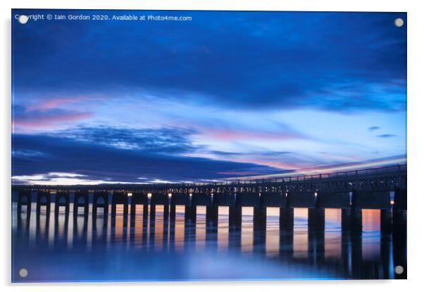 Tay Rail Bridge Sunset  Reflections Dundee Scotlan Acrylic by Iain Gordon