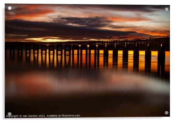 Golden Glow Tay Rail Bridge Dundee at Sunset Acrylic by Iain Gordon
