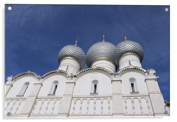 White Church with grey domes Acrylic by Karina Osipova