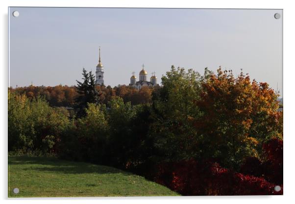 Autumn landscape, top view, panorama, Vladimir city, Russia.  Acrylic by Karina Osipova