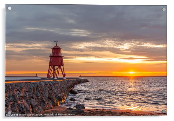 Herd groyne sunrise Acrylic by jeff wilson