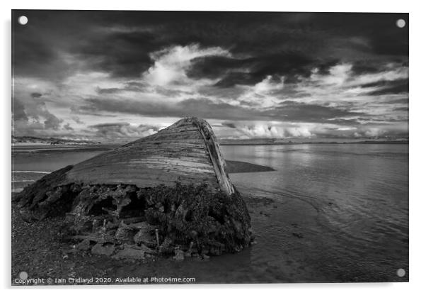 Shipwreck on a beach. Acrylic by Iain Cridland