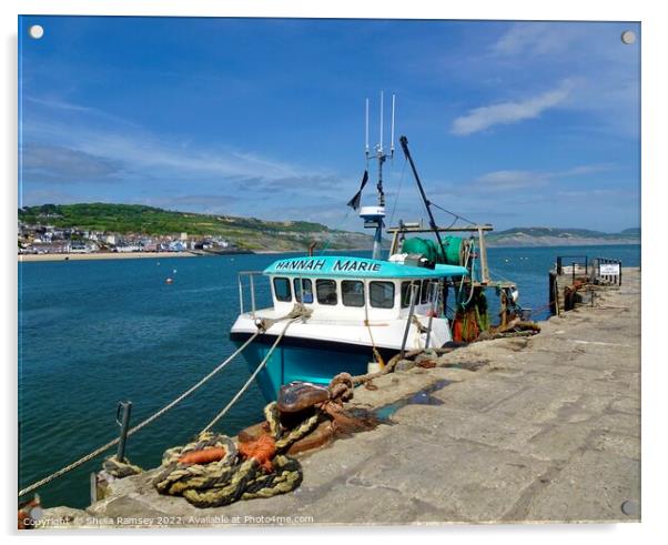 Fishing Boat Lyme Regis Acrylic by Sheila Ramsey