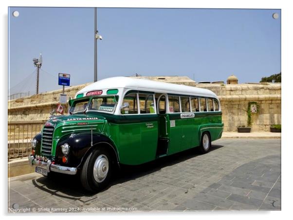 Vintage Malta Bus Acrylic by Sheila Ramsey