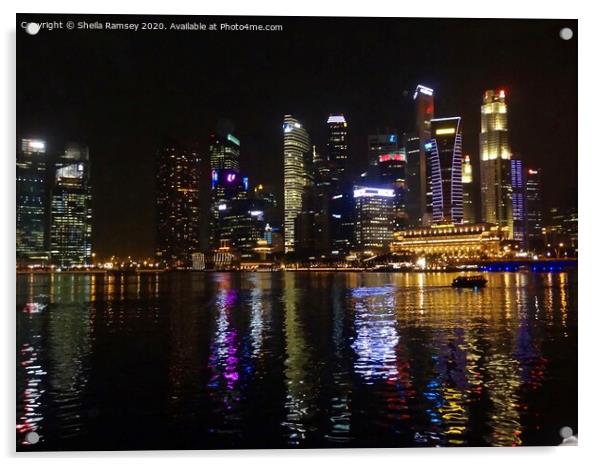 Singapore by night Acrylic by Sheila Ramsey