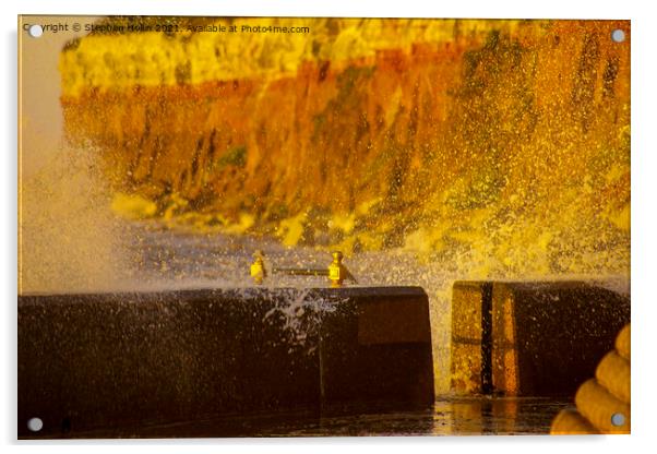 Hunstanton Stiped Cliffs (big splash) Acrylic by Stephen Hollin