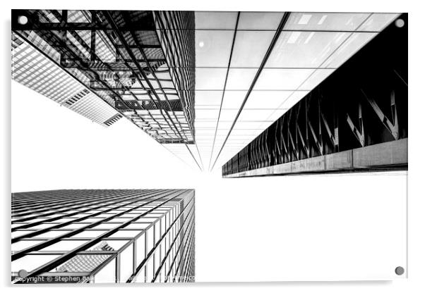 London Financial Buildings, Monochrome. Acrylic by Stephen Bailey