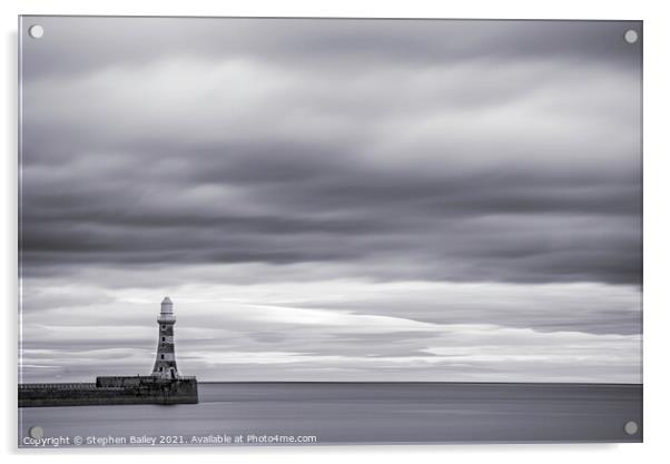 Moody skies over Roker Lighthouse Acrylic by Stephen Bailey