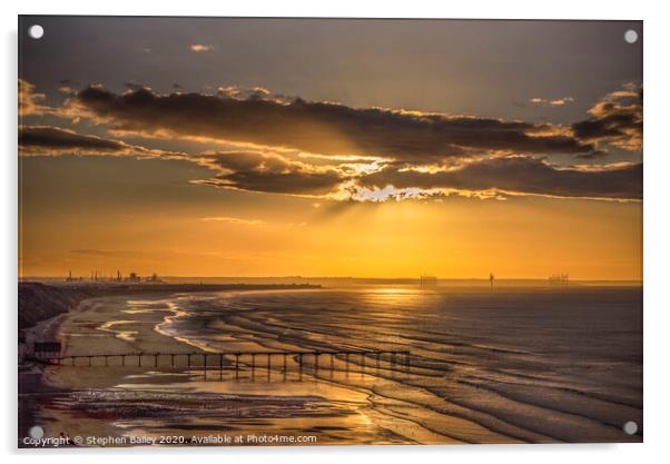 Saltburn Sunset Acrylic by Stephen Bailey