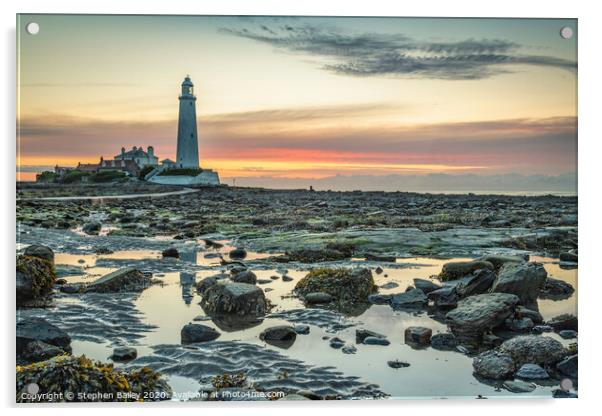 St. Mary's Lighthouse Sunrise Acrylic by Stephen Bailey