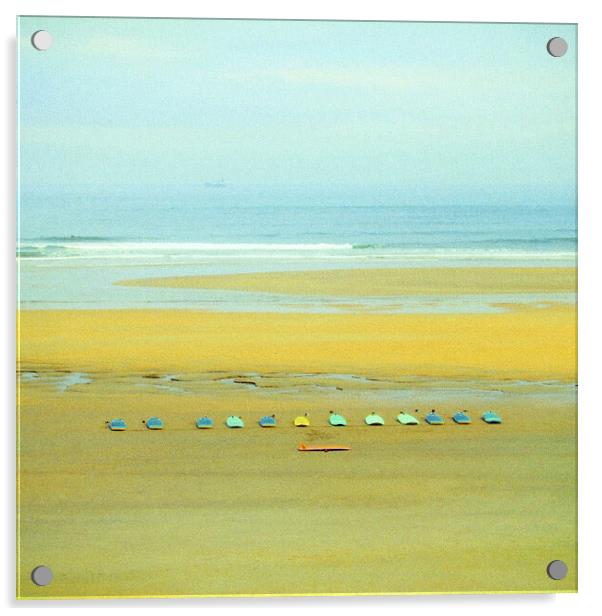 Surfboards on the beach of Salinas Acrylic by JM Ardevol