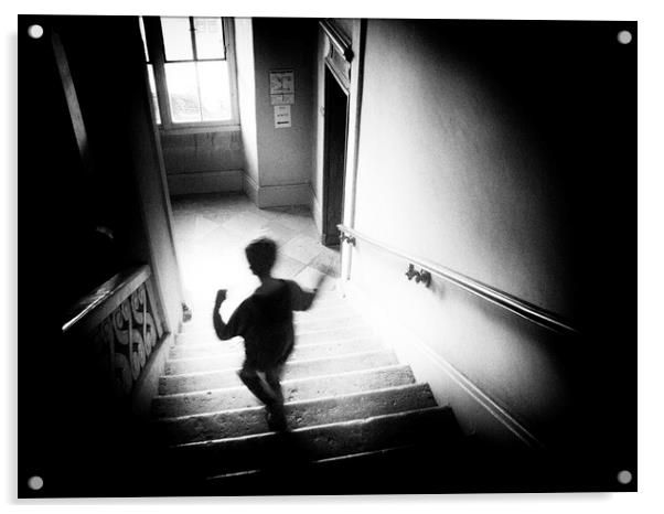 boy running away Acrylic by JM Ardevol