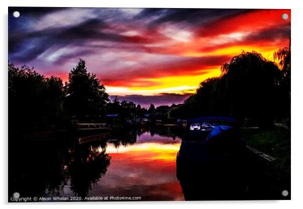 Ely Riverside Dramatic Sunset Acrylic by Alison Whelan