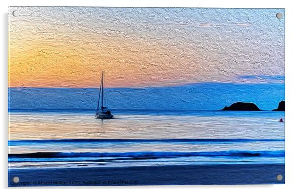 Sailing into the Sunrise, Saundersfoot Acrylic by Rhodri Phillips