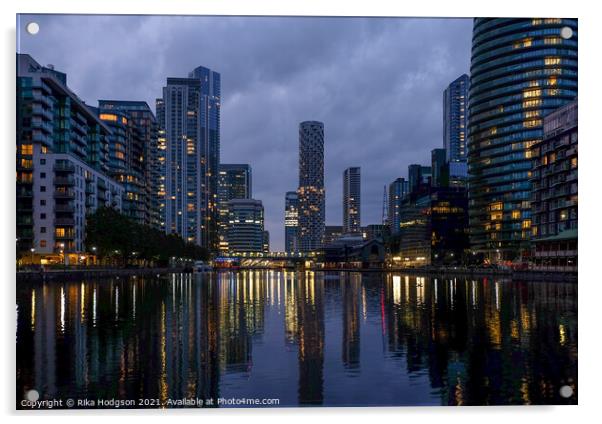 Canary Wharf Landscape, London, UK Acrylic by Rika Hodgson