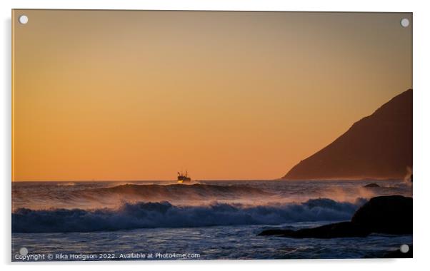 Golden Sunset, Noordhoek Beach, Cape Town, SA Acrylic by Rika Hodgson