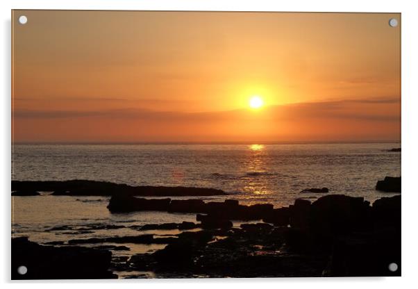 Golden sunset at Godrevy, Hayle beach, Cornwall, E Acrylic by Rika Hodgson