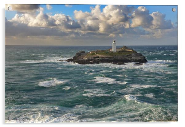 Godrevy Lighthouse, Hayle, Cornwall, England  Acrylic by Rika Hodgson